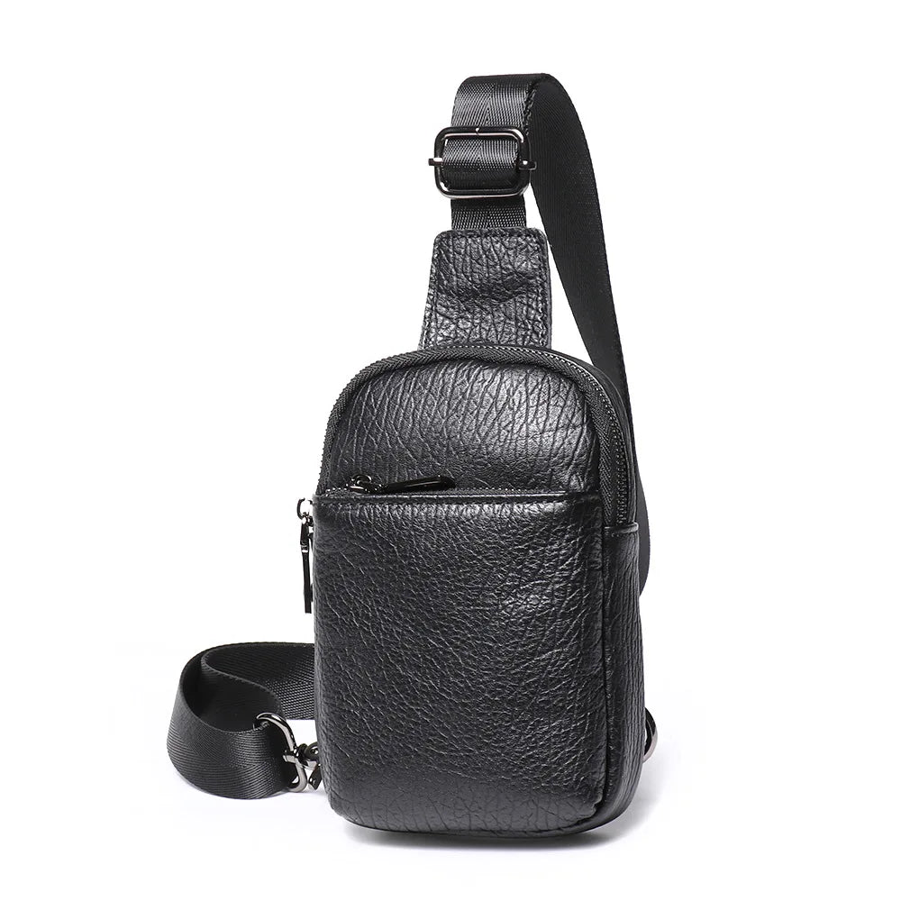 Retro Genuine Leather Men S Chest Bag Cowhide Crossbody Mini Phone Storage