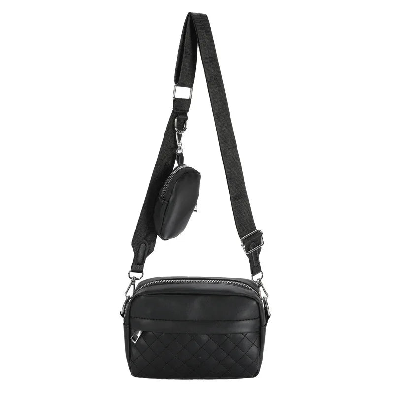 Quilted Shoulder Bag Casual Zipper Crossbody Bag Pu Square Bag Small Purse