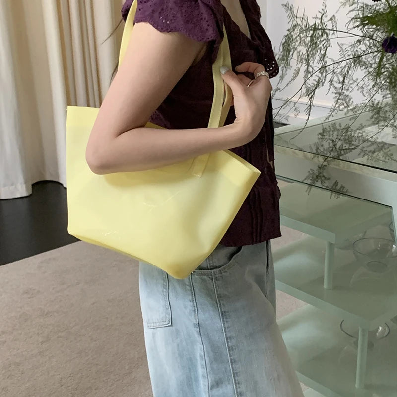 Summer Transparent Jelly Shoulder Bag Trendy Niche Macaron-Colored Handbag Simple Commuter Tote