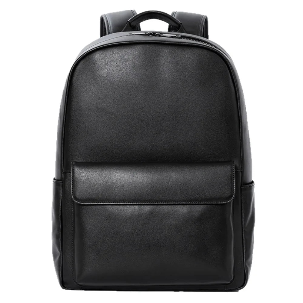 Waterproof School Bag Simple Men S Genuine Leather High-Quality Travel Backpack 15 6-Inch Laptop