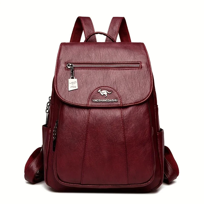 Faux Leather Women's Backpack – Large Capacity Casual Flap Bag