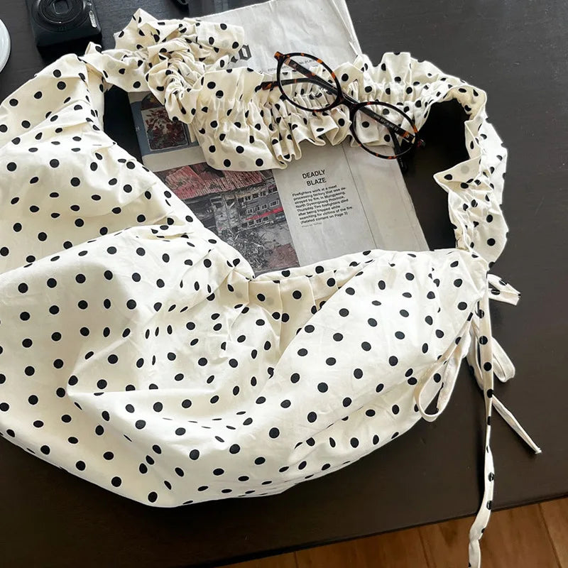 Women Cloud Hobo Bag Large Capacity Polka Dot Shoulder All Matched Vintage Small Tote Party Vacation
