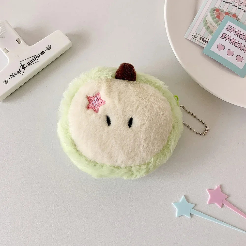 Cute Apple Shape Plush Bag Creative Cartoon Pendant Mini Storage Students Earphone Data Cable