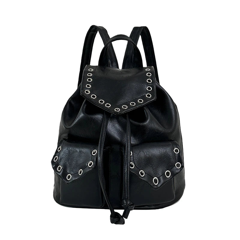 Rivet PU Leather Backpack for Women – Trendy Waterproof School & Travel Bag