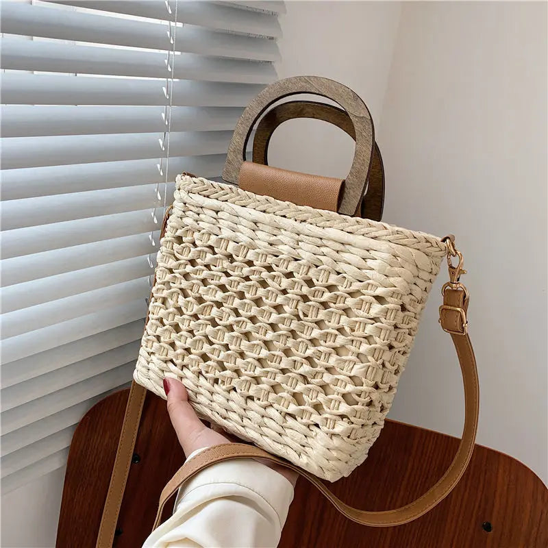 Rattan Woven Straw Basket Bag – Women's Top Handle Crossbody