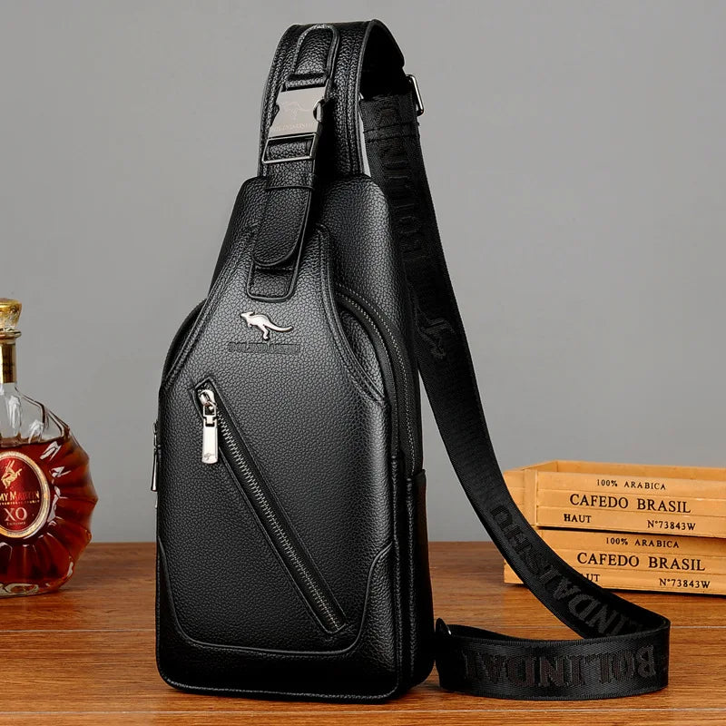 Men S Chest Bag Cowhide Cross-Body Casual Shoulder Leather Large Capacity Business Backpack