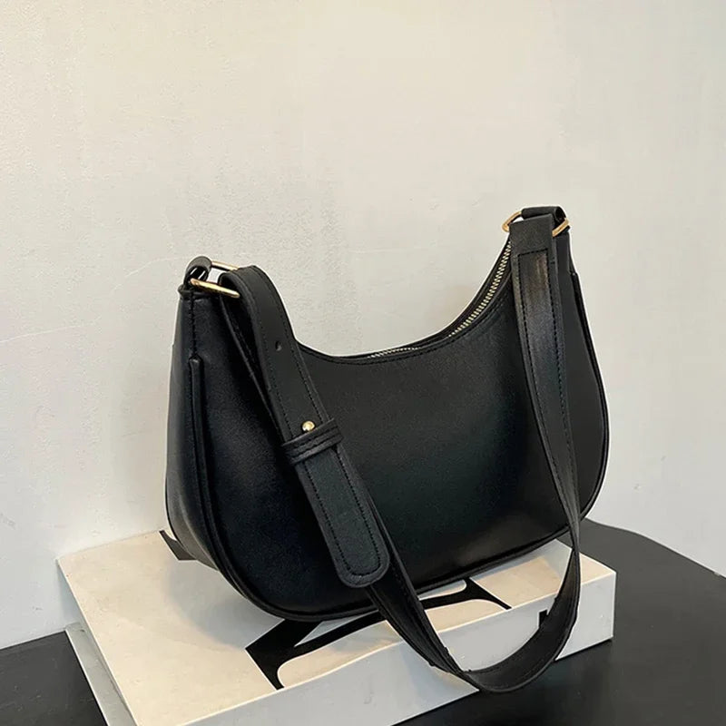 Women Luxury Solid Color PU Leather Shoulder Clutch Underarm Casual Tote Bag
