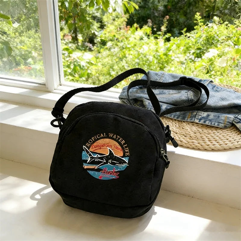 Canvas Mini Crossbody Bag with Vintage Graphic Print