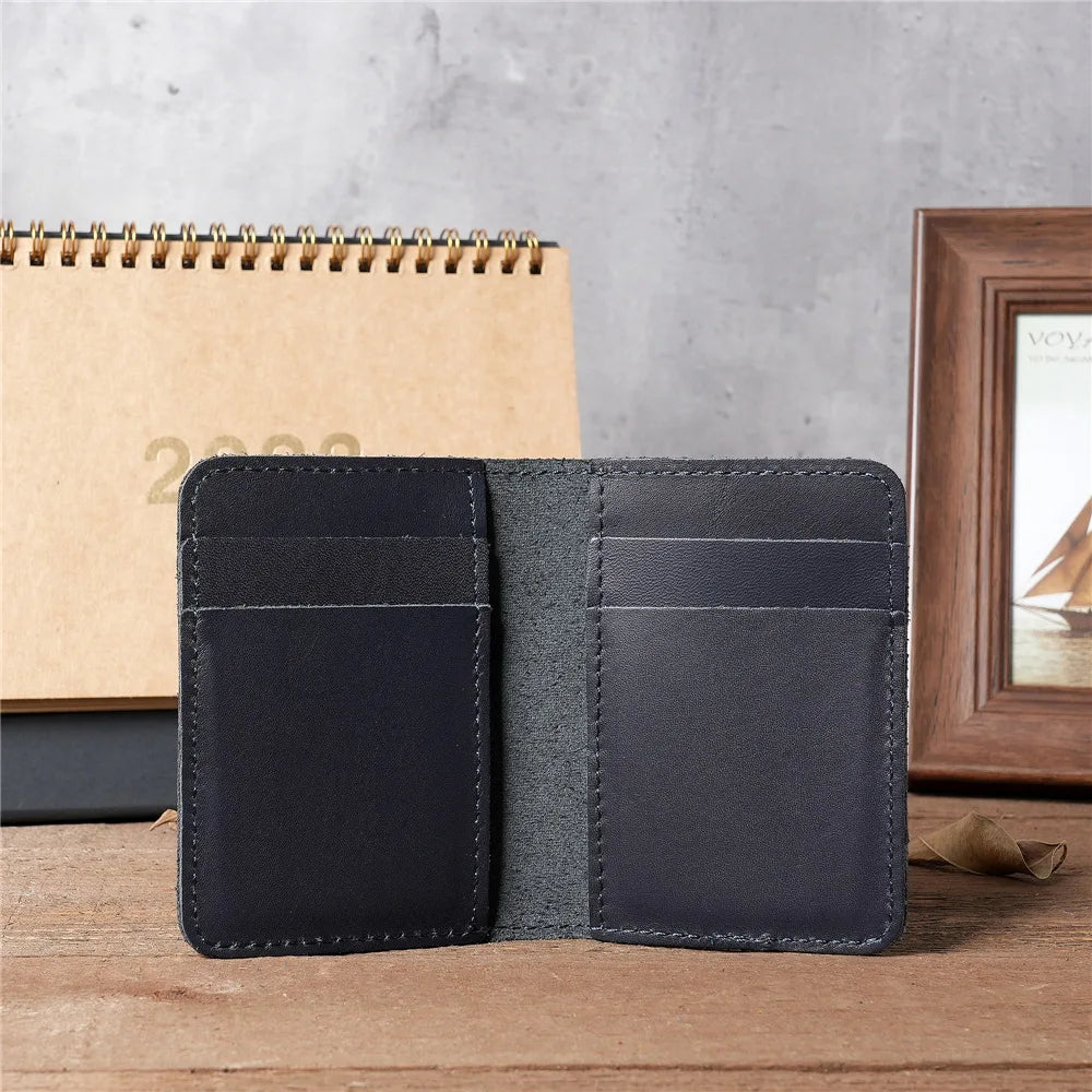 Men Women Leather Crazy Horse Head Layer Cattle Pickup Bag Purse Pocket Simple Ultra Thin Multi Card
