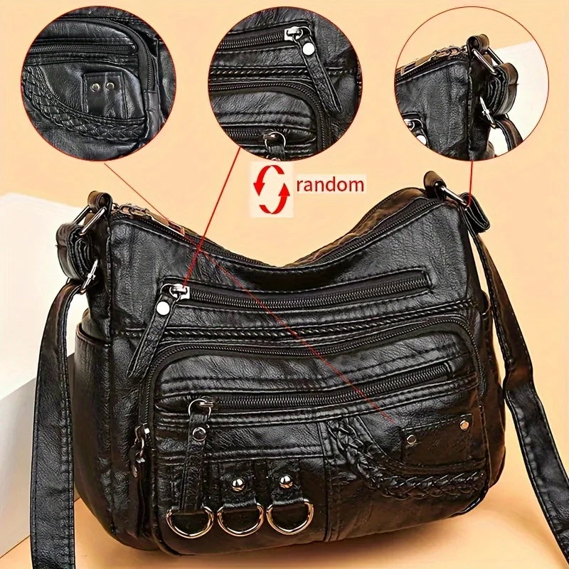 Vintage PU Leather Crossbody Bag Multi-Pocket Shoulder Bag
