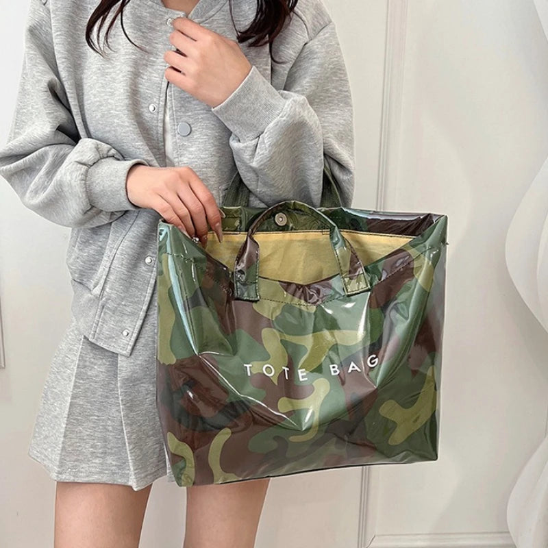 Tropical Leaf Print PVC Tote Bag – Waterproof Clear Shoulder Handbag