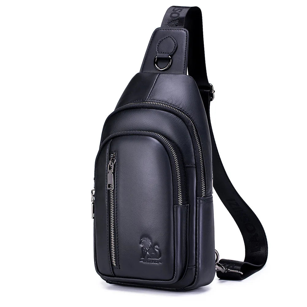 Cowhide Single-Shoulder Cross-Body Large Capacity Men S Chest Bag Leather Backpack