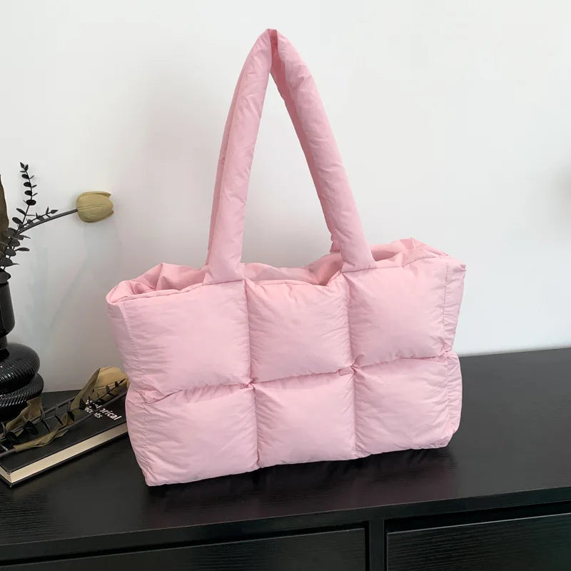 Quilted Puffer Tote Bag – Large Capacity Lightweight Nylon Shoulder Bag