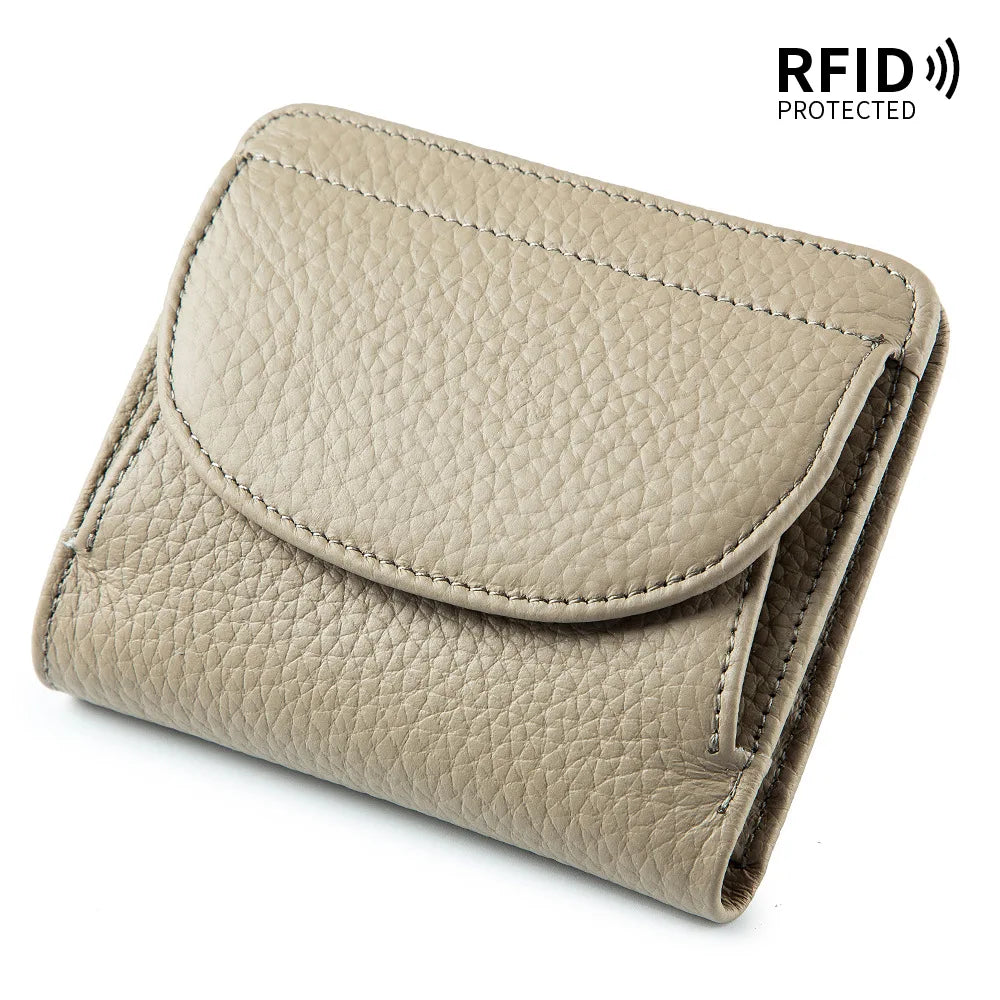 Women Genuine Leather Mini Wallet Rfid Folding Simple Ultra-Thin Small Soft Cowhide Female Card