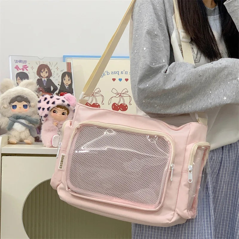 Trendy Transparent Crossbody Bag Girls Large Capacity Shoulder Bags Fashionable School Style Texture