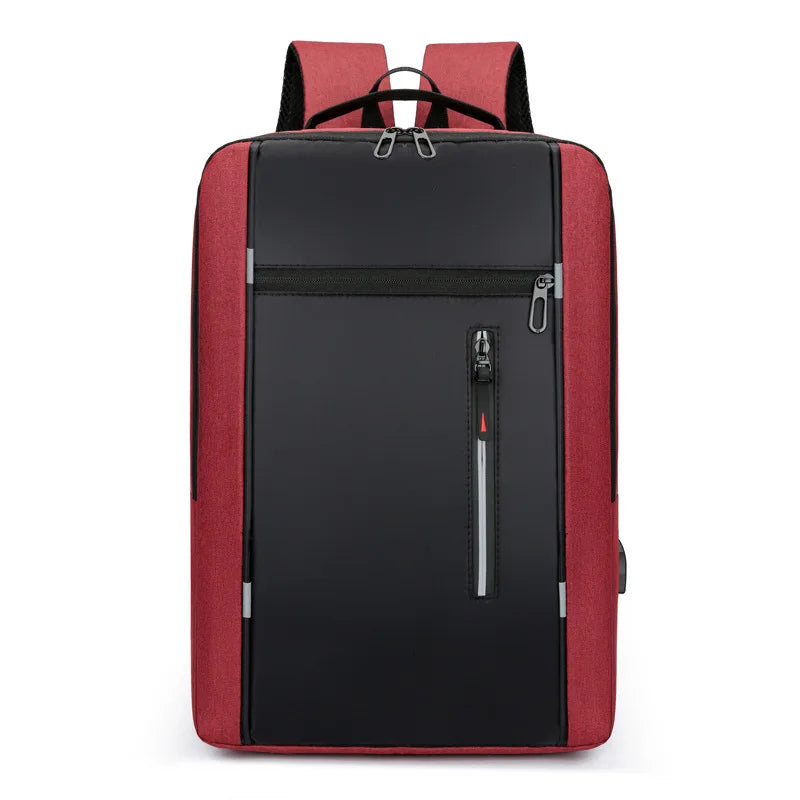 Color-Blocking Backpack Simple Usb Charging Business Computer Storage