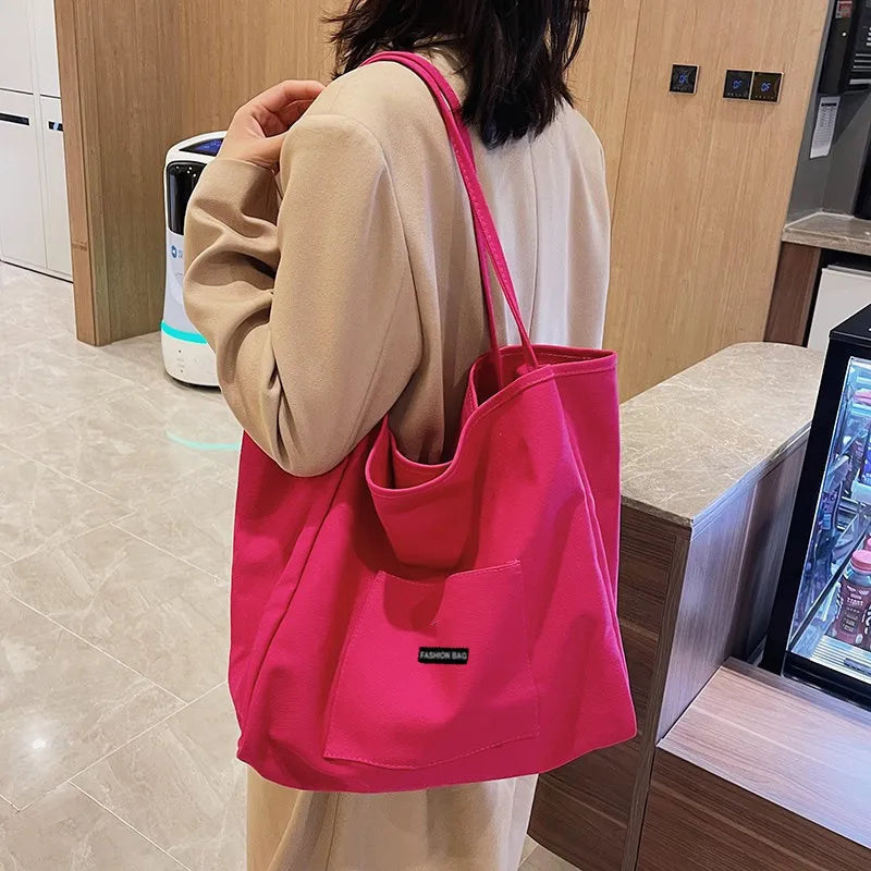 Homefish Canvas Bag Reusable Shopping Shoulder Women Simple Casual Daily Use Handbag Totes Female