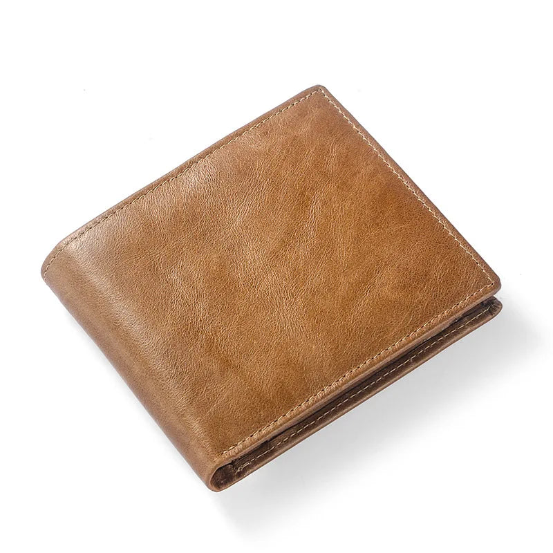 Retro Oil Waxed Leather Men S Wallet Genuine Leather Rfid Multi-Slot Wallet