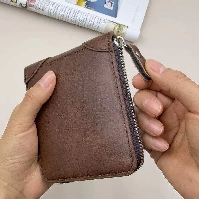 Men S Leather Zipper Wallet Large Capacity Multi-Card Holder Wallets Coin Cash Purse Id Window