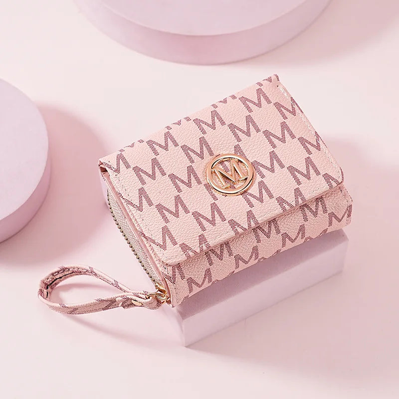 Threefold Zipper Wallet Letter Pattern Stylish Multi Color Card Holders Wrist Straps
