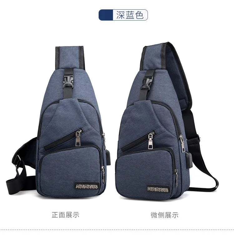 Men S Multifunctional Shoulder Bag Usb Charging Leisure Sports Large Capacity Waterproof Oxford