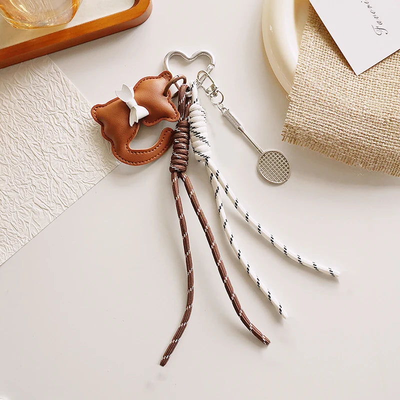 Cat Keychain Bag Charm – Love Heart Badminton Racket Pendant