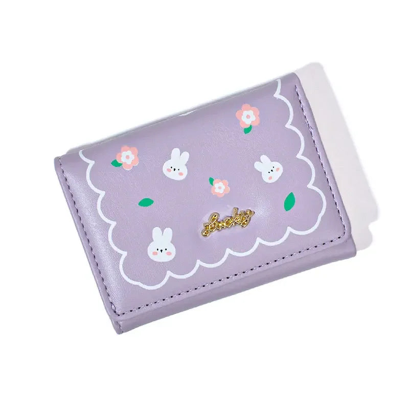 Cute Rabbit Girl Student Cartoon Short Three Folding Wallet Printed Anime Change Kawaii