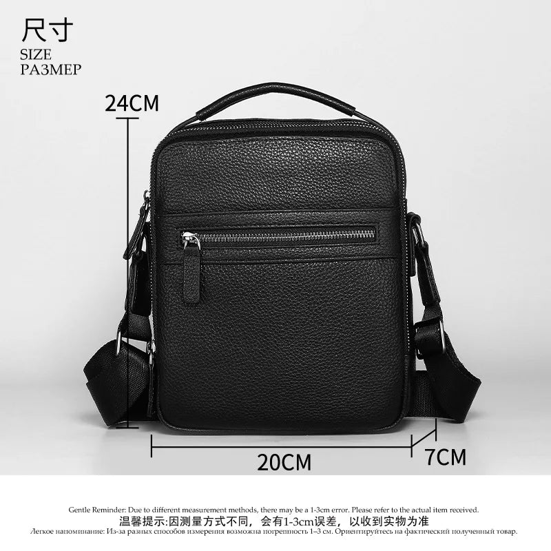 Single Shoulder Bag Men S Genuine Leather Crossbody Handbag - Square Shape