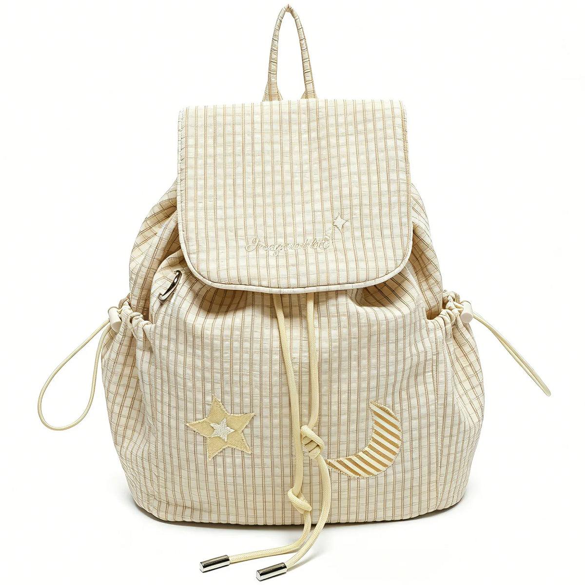 Plaid Polyester Double-Shoulder Bag Plaid Lightweight Drawstring Small Backpack