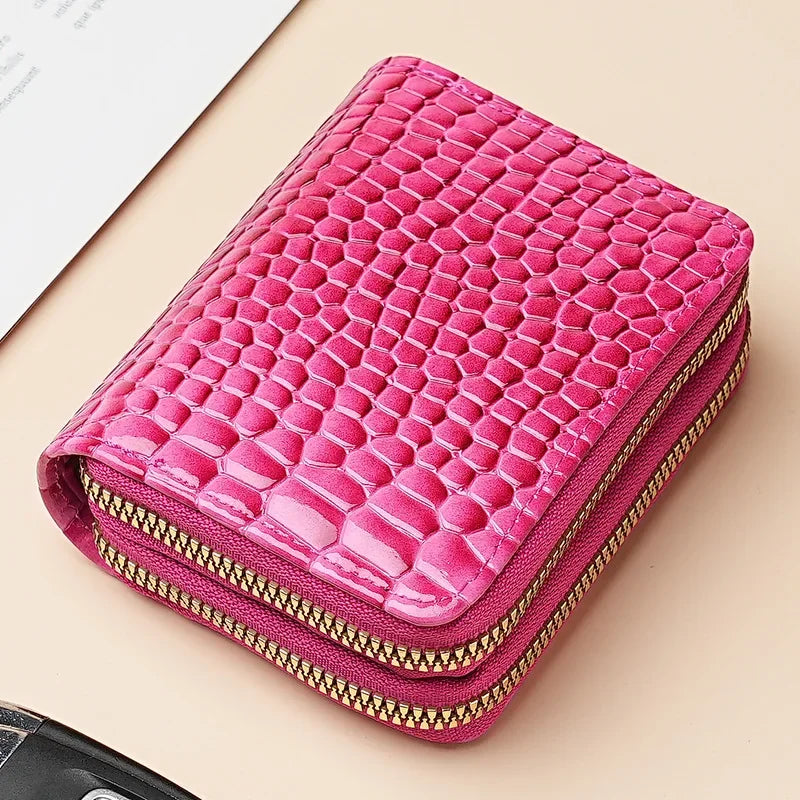 Crocodile Print Solid Color Organ Double Zipper Card Bag Multi-Card Large Capacity Sleeve Purse