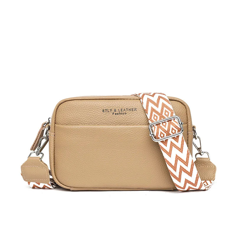 Multi-Layer Square Female Cross-Body Leather Change Cell Phone Storage Texture Commuting Shoulder