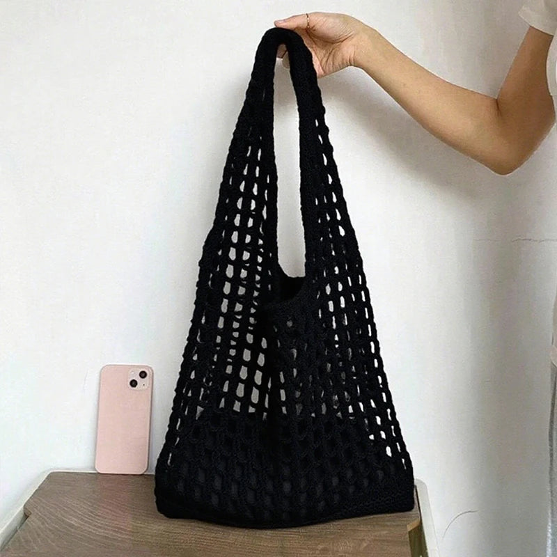 Crochet Bags Women Summer Beach Tote Bag Aesthetic Totes Handbag Bohemian Woven Knit Shoulder