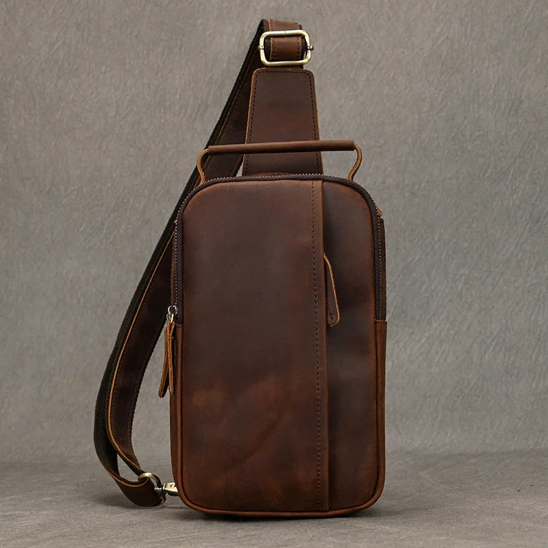 Crazy Horse Skin Breast Bag Head Layer Cowhide Retro Cross Body Outdoor Shoulder Leather