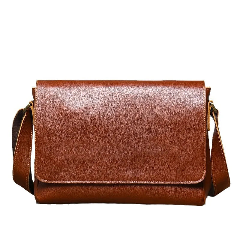 Handcrafted Retro Men S Crossbody Bag Men S Vegetable-Tanned Leather Single-Shoulder Genuine Women