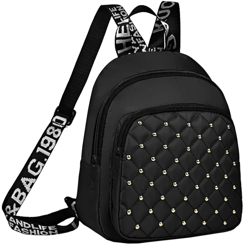 Elegant Quilted Rivet Mini Backpack Spacious Inner Storage