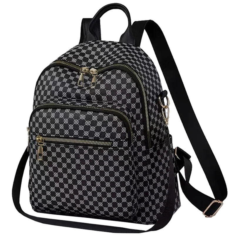 PU Leather Backpack for Women – Luxury Print Multi-Compartment Daypack