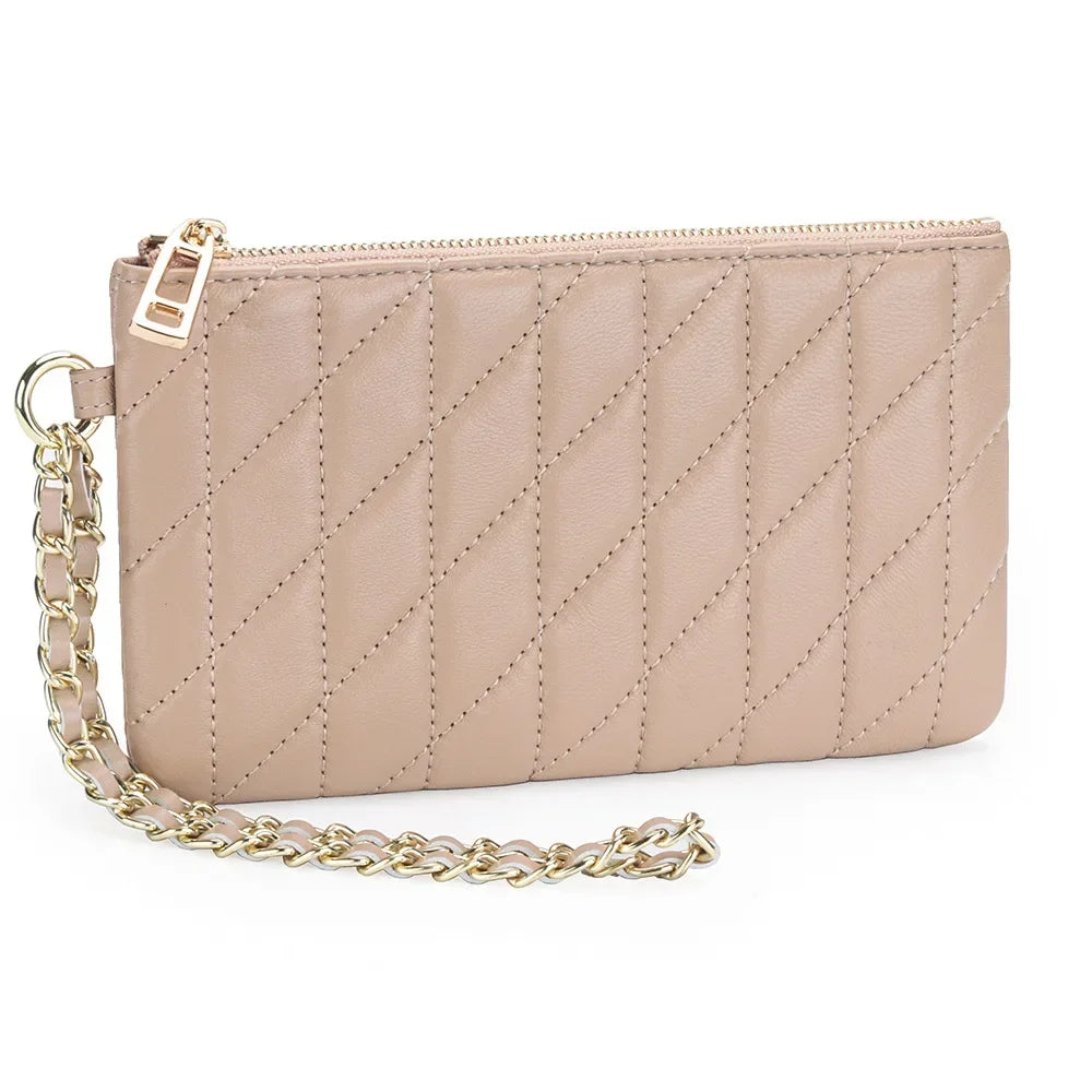 Leather Clutch Bag Women S Diamond Check Embroidered Long Wallet Multi-Functional Mobile Phone