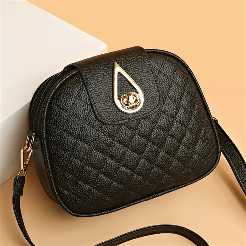 Quilted Crossbody Bag – Small PU Leather Shoulder Purse with Turn-Lock