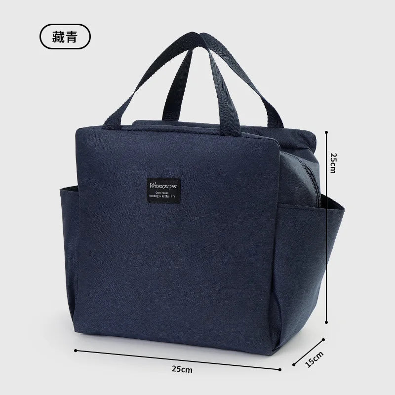 Simple Zipper Insulation Bag Aluminum Foil Thickened Lunch Box Handheld Double Bento Student - Thick
