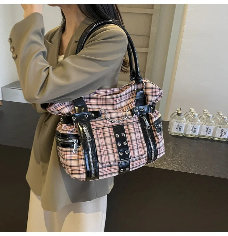 Single Shoulder Bag Women Studded Handbag Waist-Controlled Canvas Tote Bag
