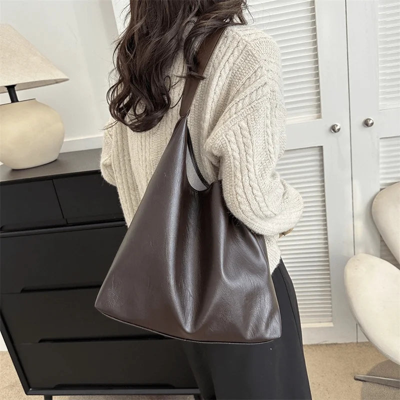 Textured Trendy Soft Leather Tote Bag Fashionable Simple Casual Shoulder - Soft