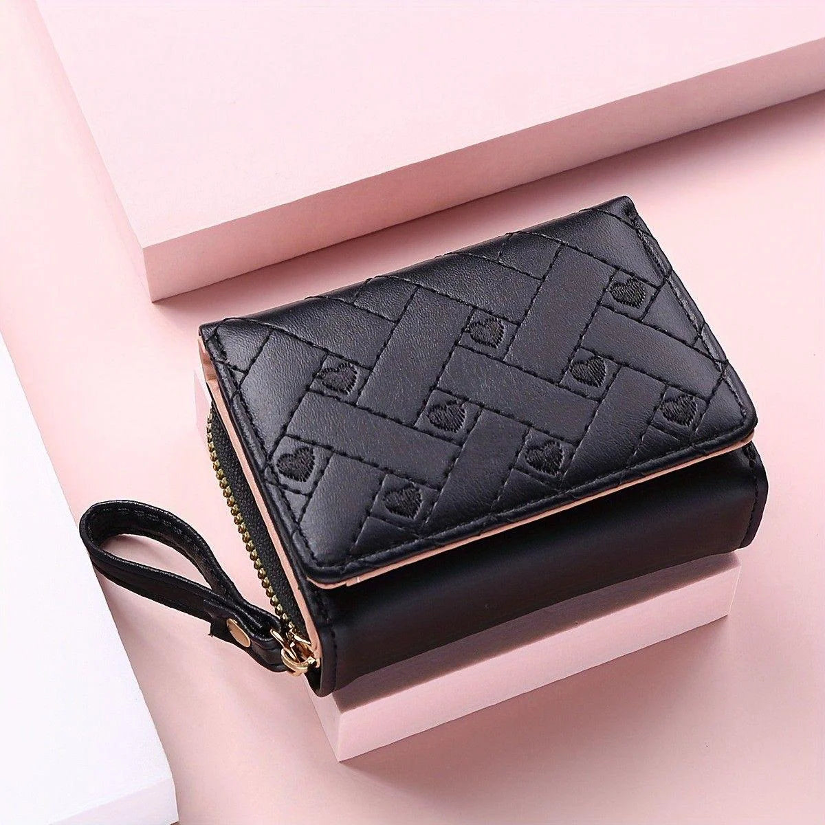 Homefish Women S Short Embroidered Love Zero Wallet Zipper Buckle Large Capacity Card Bag Versatile