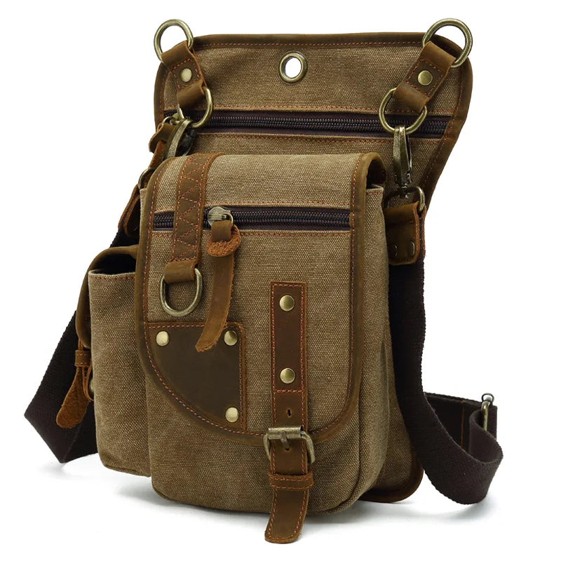 Outdoor Cycling Leg Bag Men Durable Canvas Casual Single-Shoulder Crossbody Bag Waist