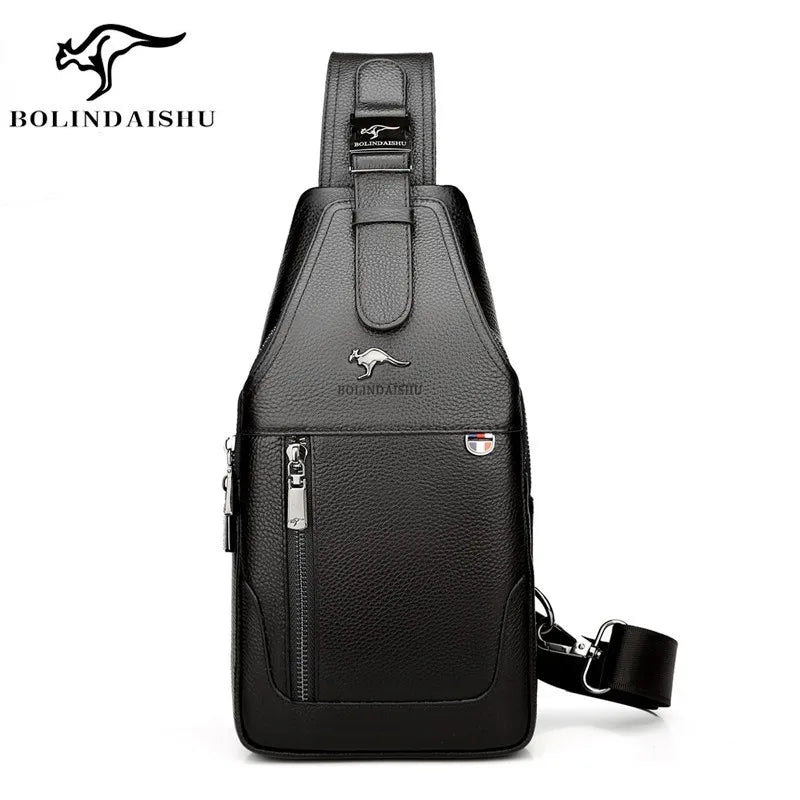 Men S Chest Bag Cowhide Crossbody Casual Single-Shoulder Bag