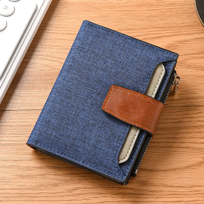 Canvas Mens Vertical Large Capacity Multi-Function Zip Wallet