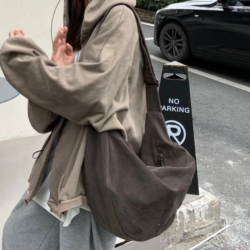 Retro Autumn Winter Dumpling Bag Shoulder Unisex Handbag Large Capacity Canvas Harajuku Idle Sle