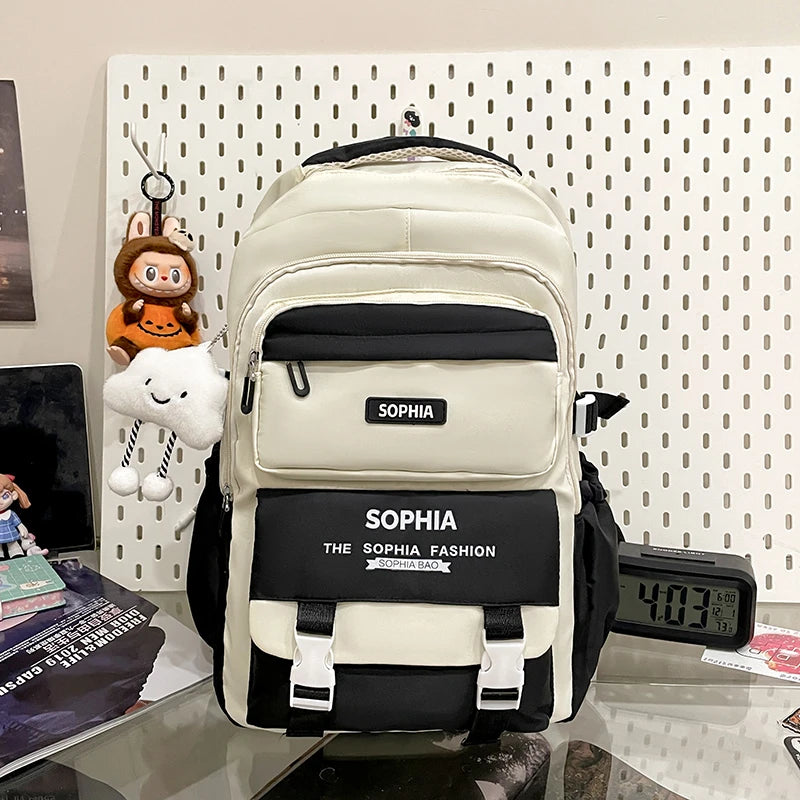 College Style Color Blocked Backpack Student School Bags Nylon Large Capacity Reduce Loadco Mputer