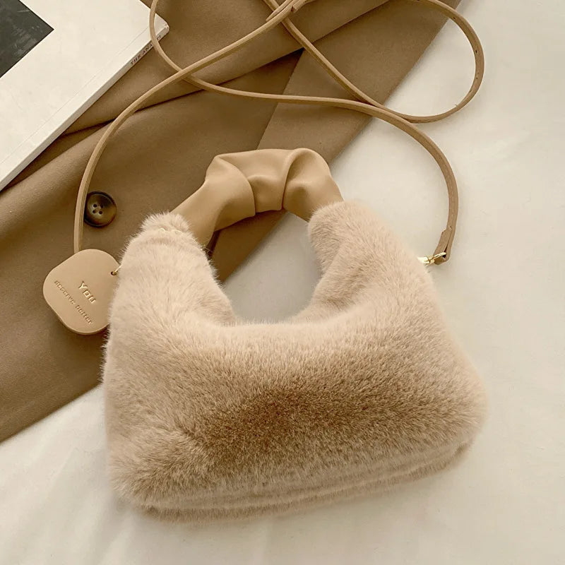 Plush Faux Fur Crossbody Bag – Women's Stylish Shoulder Handbag