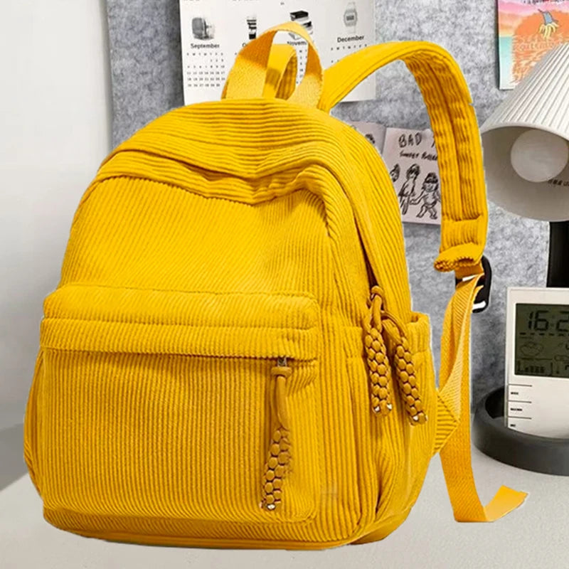 Corduroy Mini Backpack for Women – Retro Casual Daypack