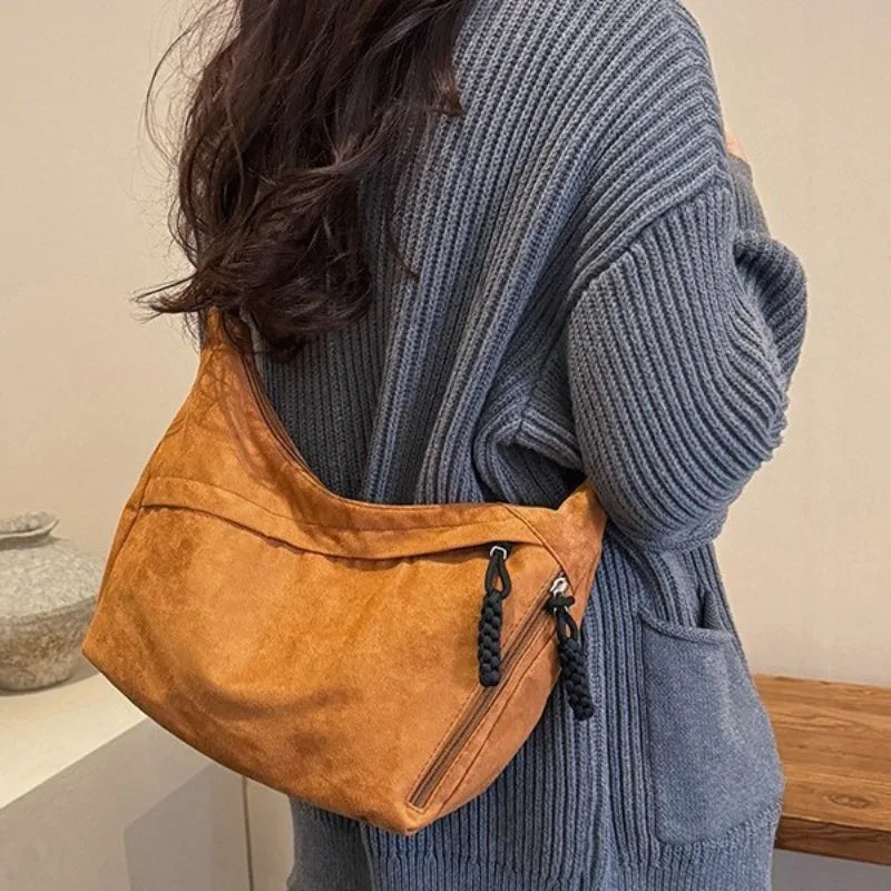 Retro Large Capacity Hobo Bag Women Casual Soft Shoulder Minimalist Underarm Handbag Adjustable